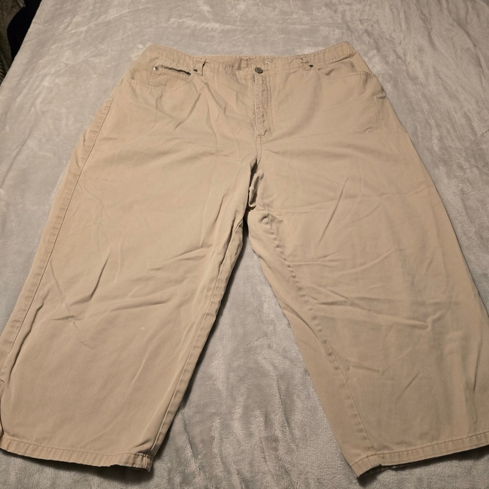 CJ Banks Christopher & Banks Tan Khaki Crop Pants 18W Cotton Wide Leg 5-Pocket